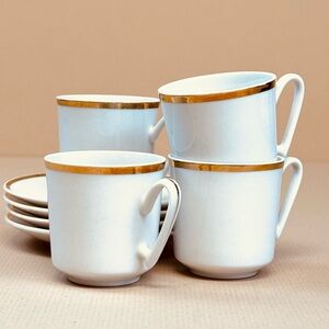 Vintage Espresso Cups Set 4 Cups & Saucers Gold Trim